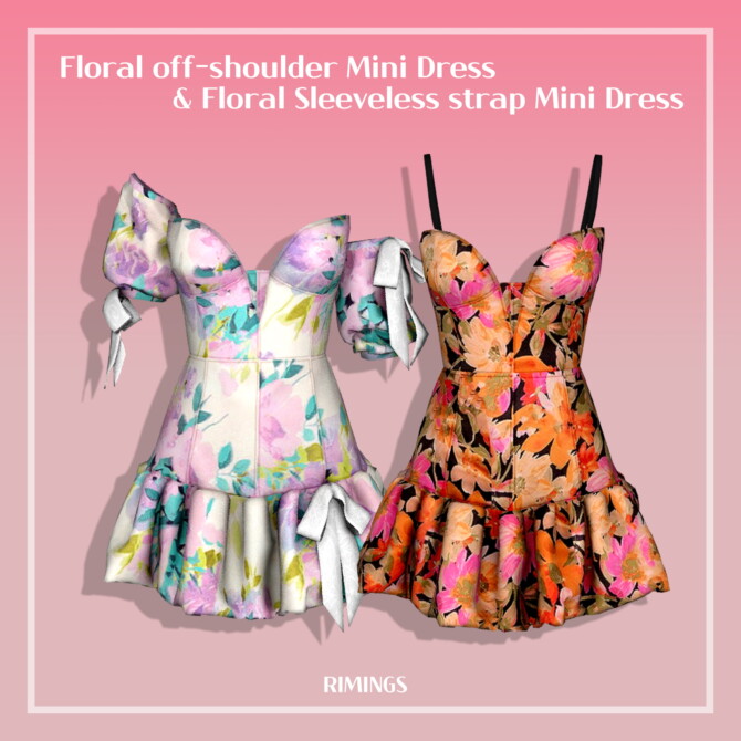 Floral off-shoulder & Sleeveless strap Mini Dresses at RIMINGs