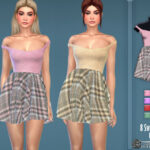 Gingham Bardot Neck Skater Dress by Harmonia at TSR