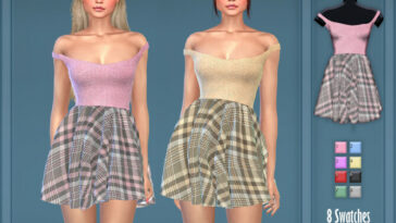 Gingham Bardot Neck Skater Dress by Harmonia at TSR