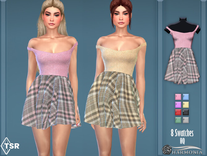 Gingham Bardot Neck Skater Dress by Harmonia at TSR