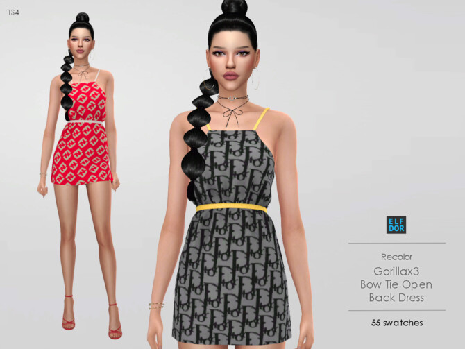 Gorillax3 Bow Tie Open Back Dress RC at Elfdor Sims