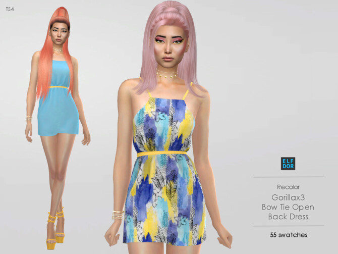 Gorillax3 Bow Tie Open Back Dress RC at Elfdor Sims