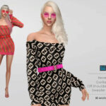 Gorillax3 Off Shoulder Belted Sweater Dress RC at Elfdor Sims