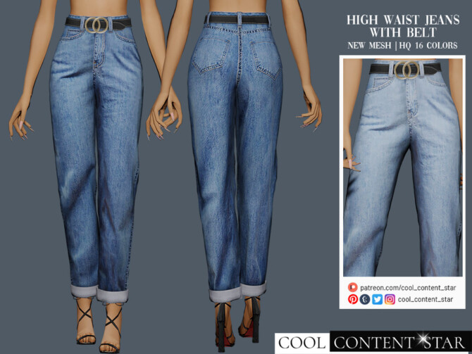 High Waist Jeans With Belt by sims2fanbg at TSR