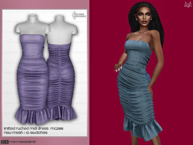 Knitted Ruched Midi Dress MC288 by mermaladesimtr at TSR