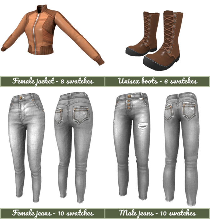 Leather and Jeans mini clothing collection at Frenchie Sim