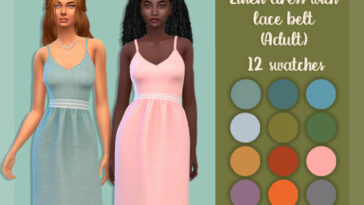 Linen dress with lace belt by MysteriousOo at TSR