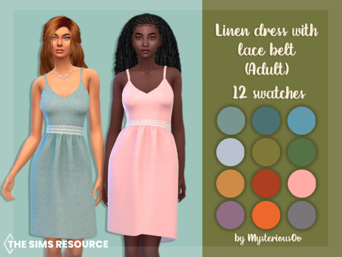 Linen dress with lace belt by MysteriousOo at TSR