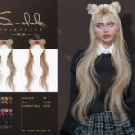 Long straight hair with buns (ELIANE) by S-Club at TSR