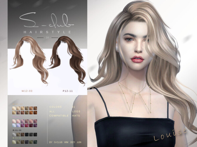 Mi – Long Hair wavy hair for female (Louise) by S-Club at TSR