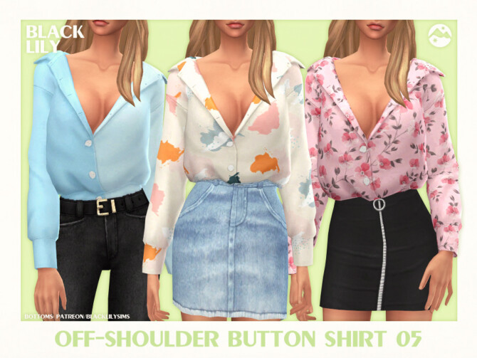 Off-Shoulder Button Shirt 05 by Black Lily at TSR