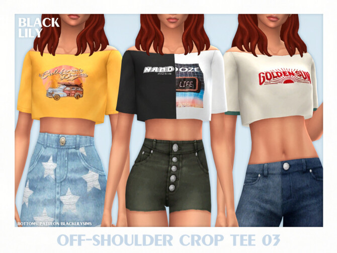 Off-Shoulder Crop Tee 03 by Black Lily at TSR