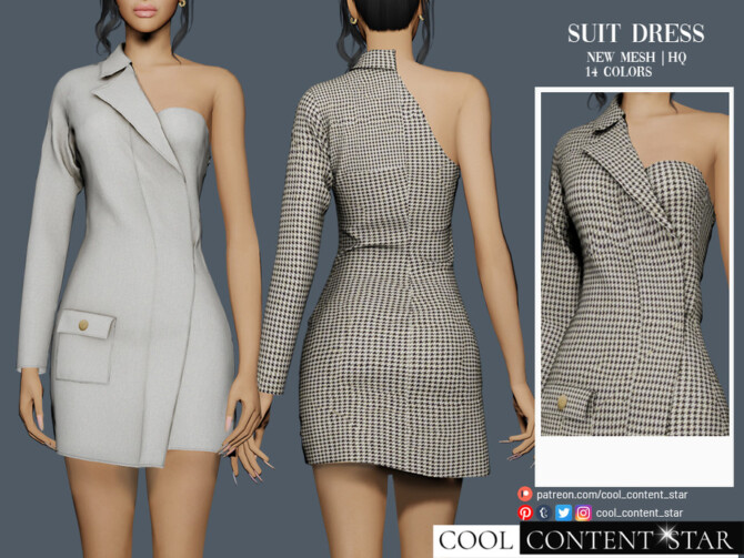 One Shoulder Suit Dress by sims2fanbg at TSR