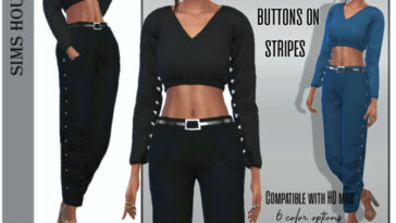 Pants with buttons on stripes by Sims House at TSR