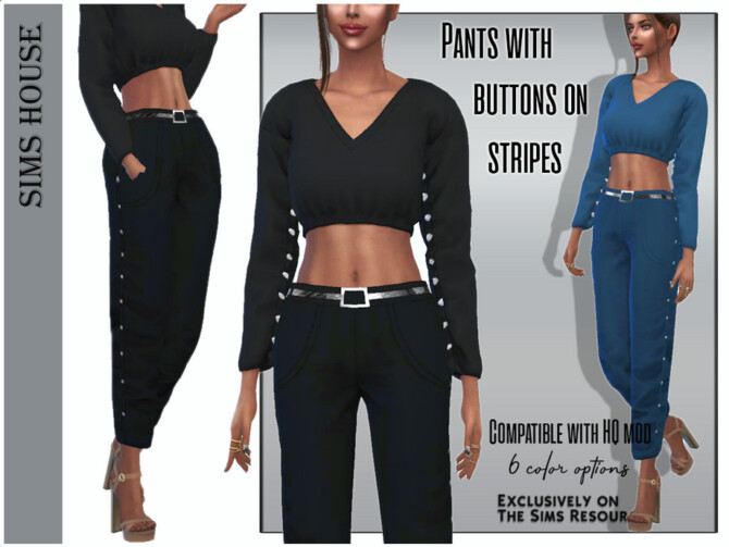 Pants with buttons on stripes by Sims House at TSR