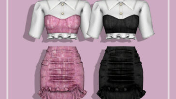 Puff-sleeved Blouse & Bustier & Shirring Unbalance Skirt at RIMINGs