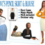 RHOWC’S PENCIL SKIRT & BLOUSE at Sims4Sue