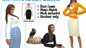 RHOWC’S PENCIL SKIRT & BLOUSE at Sims4Sue