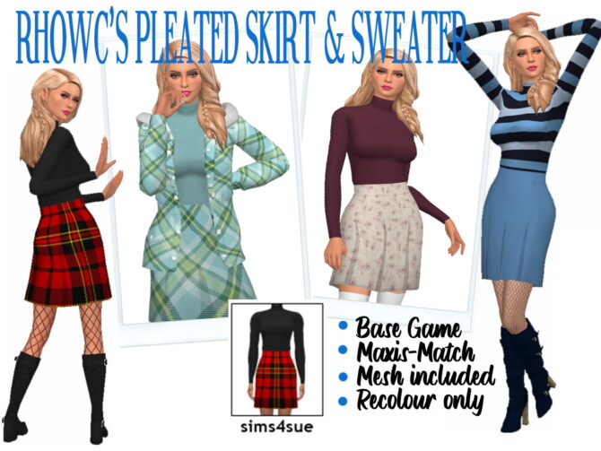 RHOWC’S PLEATED SKIRT & SWEATER at Sims4Sue