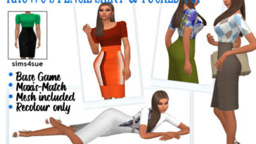 Rhowc’s Pencil Skirt and Tucked Top at Sims4Sue