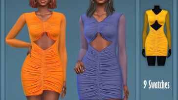 Ruched Mesh Long Sleeve Cutout Mini Dress by Harmonia at TSR