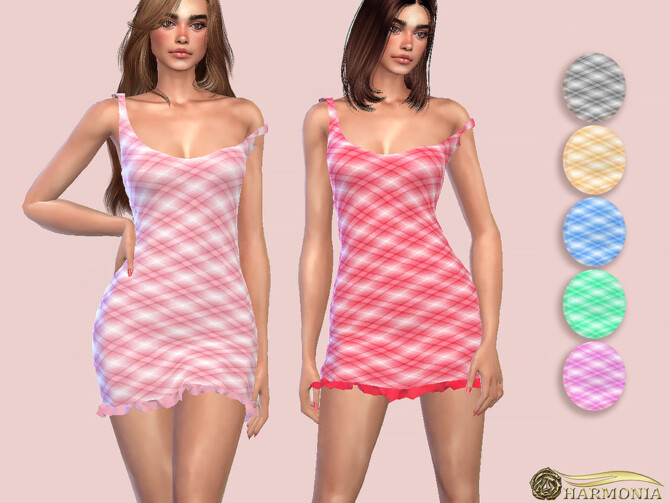 Ruffle Detail Plaid Dress by Harmonia at TSR