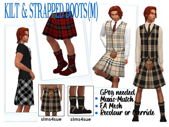 SIMMIEV’S KILT (M) & GP08 STRAPPED BOOTS at Sims4Sue