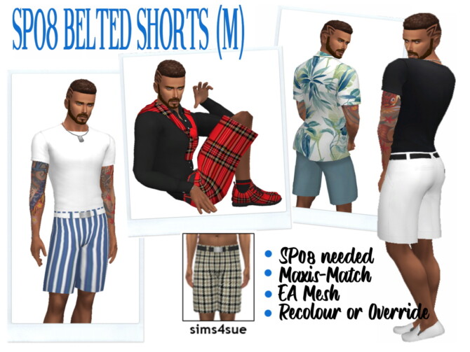 SP08 BELTED SHORTS (M) at Sims4Sue