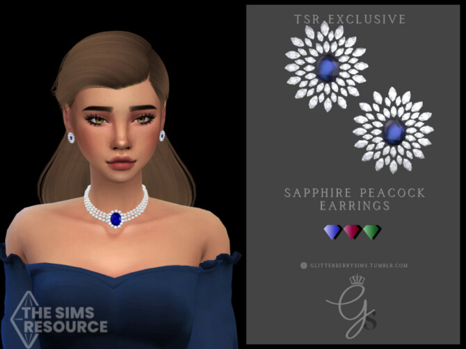 Sapphire Peacock Earrings by Glitterberryfly at TSR