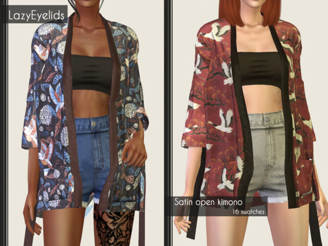 Satin kimono & pants + Bandeau crop top & skirt at LazyEyelids