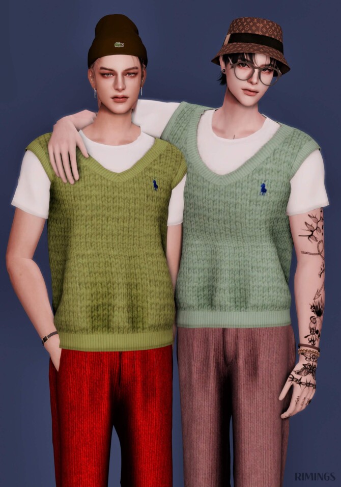 Short Sleeved T-shirt & Sweater Vest & Corduroy Pants at RIMINGs