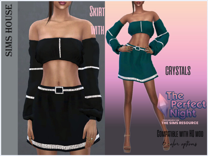 Skirt with belt with crystals by Sims House at TSR