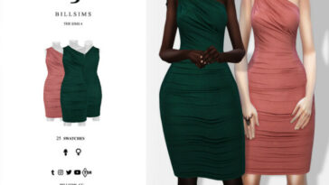 Slinky Ruched One Shoulder Midi Dress by Bill Sims at TSR