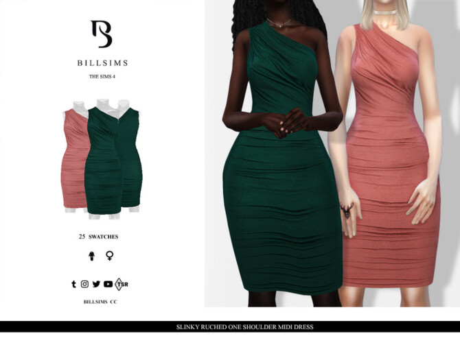 Slinky Ruched One Shoulder Midi Dress by Bill Sims at TSR