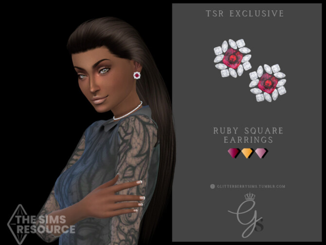 Square Ruby Earrings by Glitterberryfly at TSR