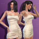 Stone Gathered Asymmetric Mini Dress DO183 by D.O.Lilac at TSR