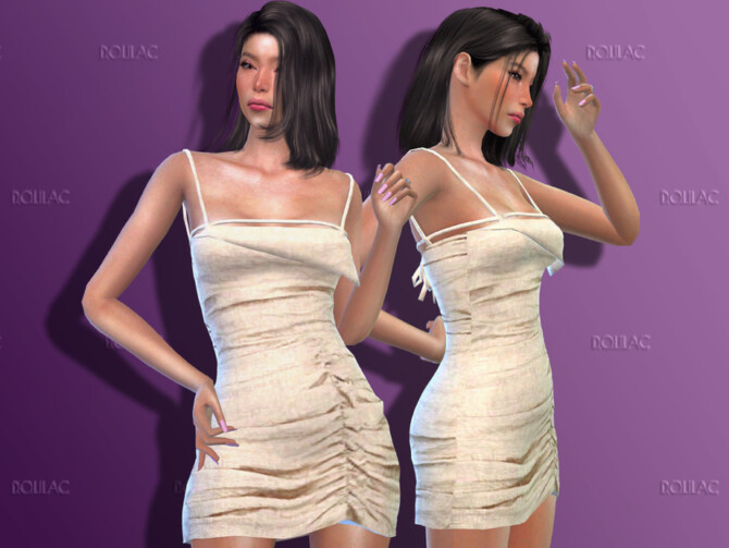 Stone Gathered Asymmetric Mini Dress DO183 by D.O.Lilac at TSR