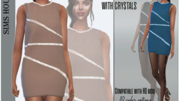 Straight short dress with crystals by Sims House at TSR