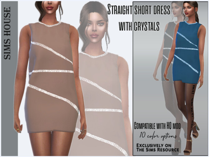 Straight short dress with crystals by Sims House at TSR