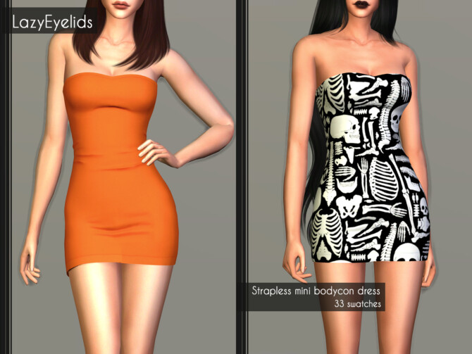 Straplees mini bodycon dress at LazyEyelids