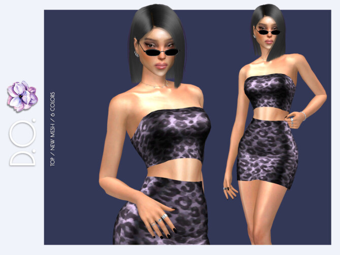 Strapless Leopard Print Crop Top DO117 by D.O.Lilac at TSR