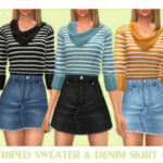 Striped Sweater & Denim Skirt 02 by Black Lily at TSR