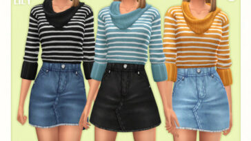 Striped Sweater & Denim Skirt 02 by Black Lily at TSR