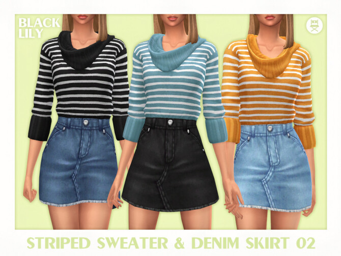 Striped Sweater & Denim Skirt 02 by Black Lily at TSR