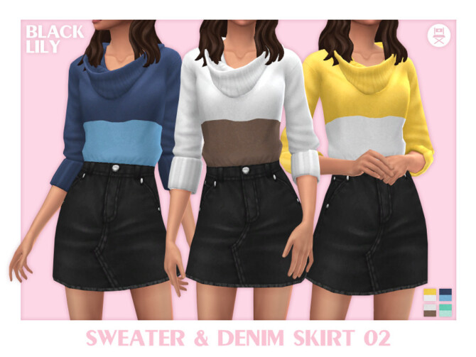 Sweater & Denim Skirt 02 by Black Lily at TSR