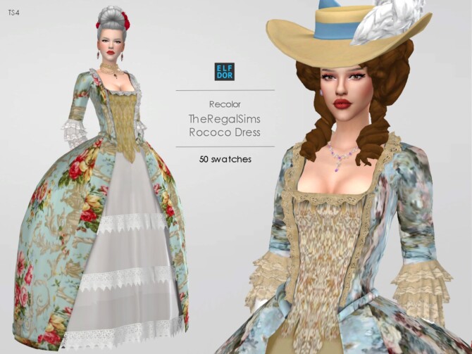 The Regal Sim Rococo Dress Recolored at Elfdor Sims