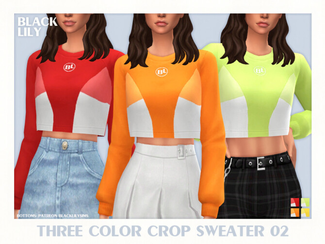 Three Color Crop Sweater 02 by Black Lily at TSR