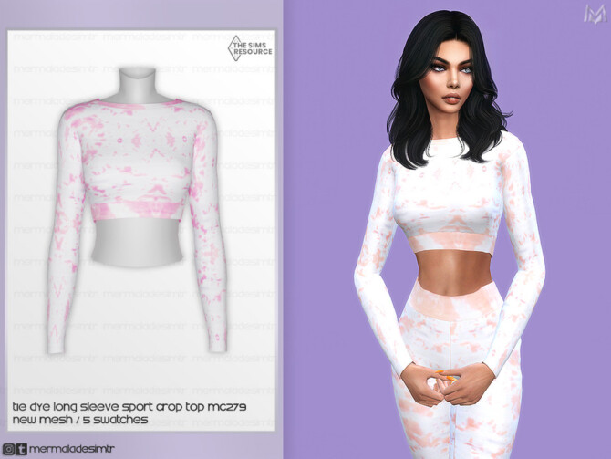 Tie Dye Long Sleeve Sport Crop Top MC279 by mermaladesimtr at TSR