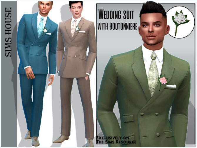 Wedding suit with boutonniere by Sims House at TSR