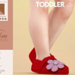 nitted baby shoes with flower N001 at REDHEADSIMS